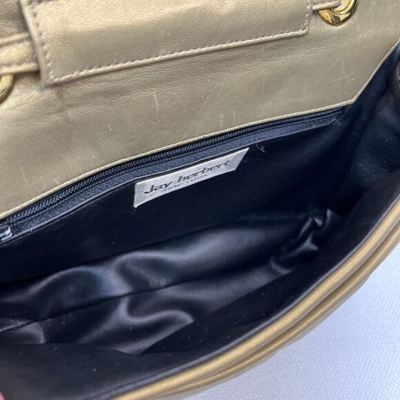 VINTAGE Jay Herbert New York Gold Quilted Leather Crossbody Shoulder Bag Purse - Picture 11 of 14